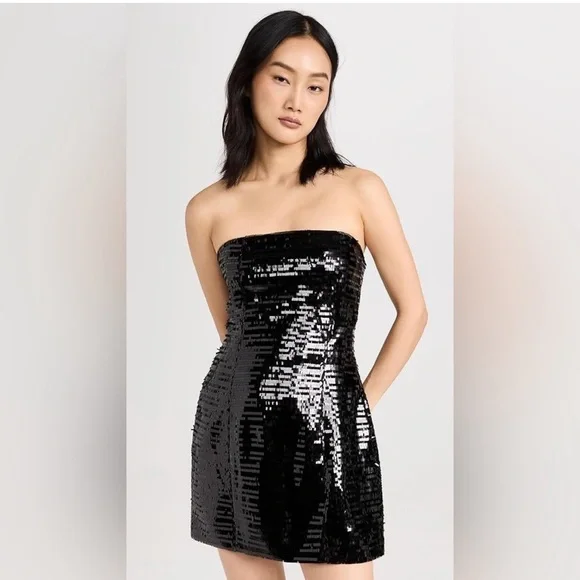 A.L.C. Elsie Strapless Black Sequined Satin Mini Dress - Picture 3 of 6